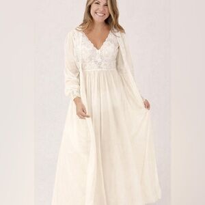 Shadowline® Lace Bodice Long Nightgown & Button Down Robe Peignoir Set
